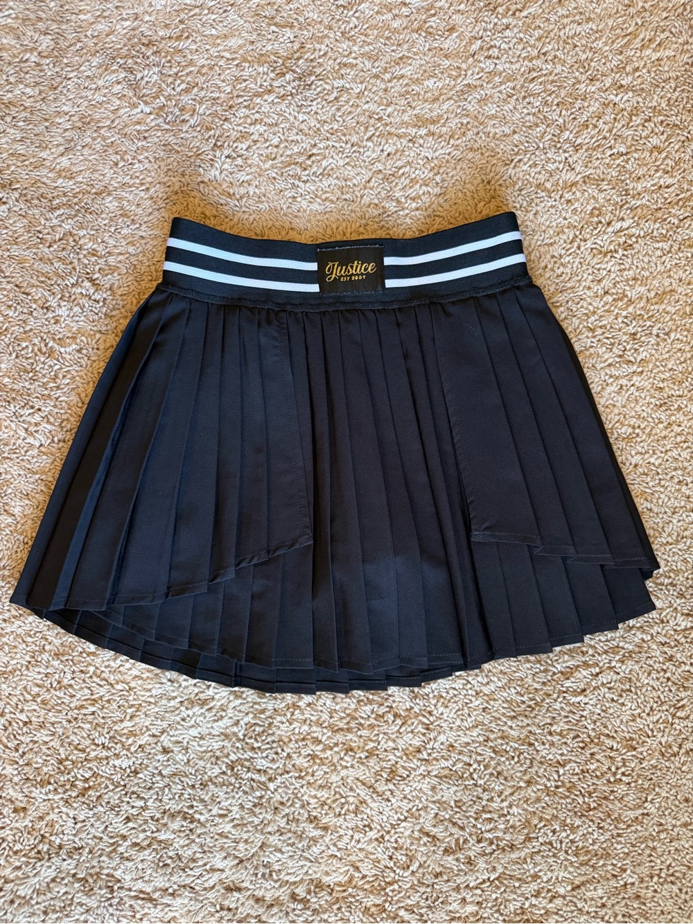 Kids Justice Black Pleated Skort with Striped Elastic Waistband